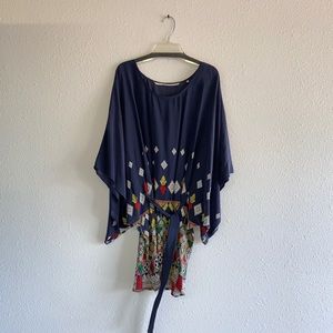 Navy Blue Silk Maxi Kaftan